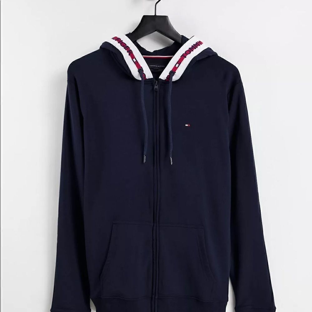 Tommy Hilfiger lounge zip hoodie with hood logo taping in navy
